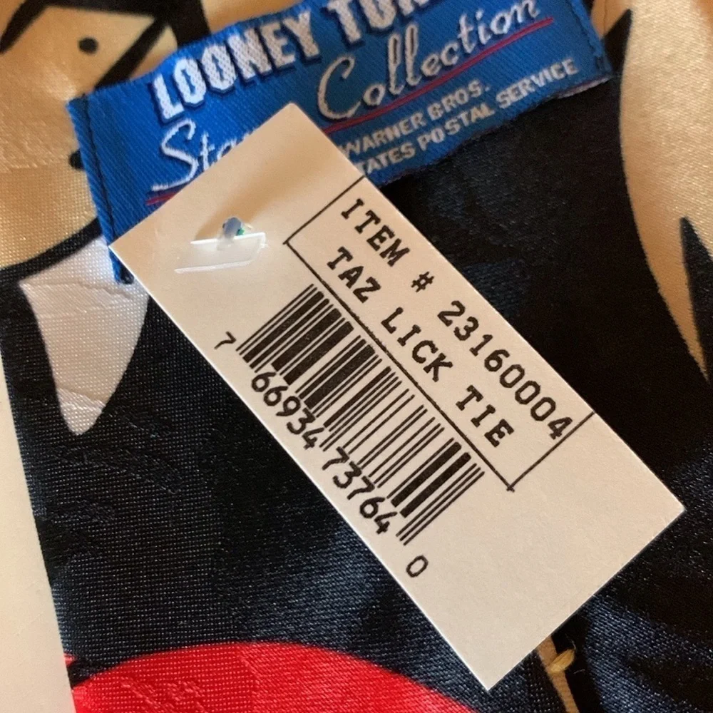 Vintage Looney Tunes Stamp Collection Taz Lick necktie with Bugs Bunny New